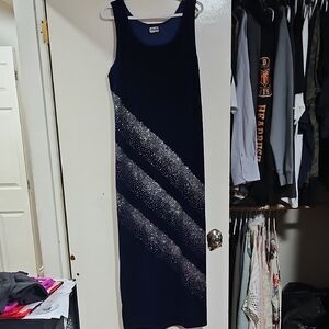 Elegant Navy Dress with Silver Accents